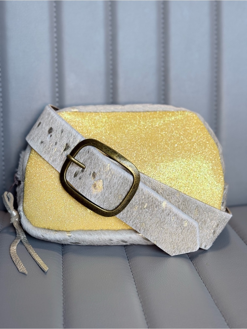 Keep it Gypsy Cowhide Western Chic Leather Gold Hair on Hide Crossbody Belt Bag